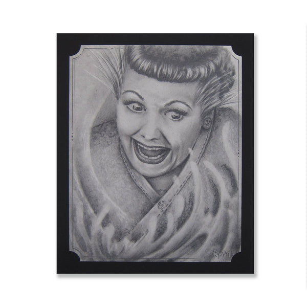 Lucille Ball pop fan art. Graphite on toned paper.  The piece is matted on archival vintage black matting.  Image: 6"x 7 5/8" inches  Matte: 7" x 8 1/2" inches  Free shipping within the US!