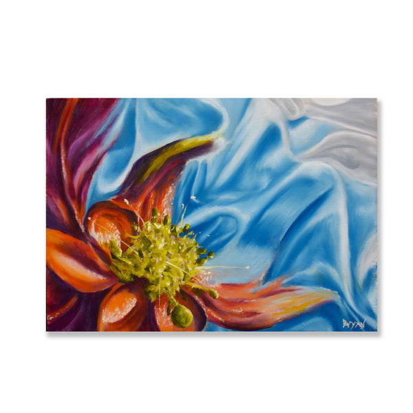 Surreal abstract flower landscape oil painting. This little flower is so soft that it feels a lot like velvet.  Oil on cradled wood panel and ready to hang.  Piece is 5" x 7.5" x 1.5" inches.  Free shipping within the US!
