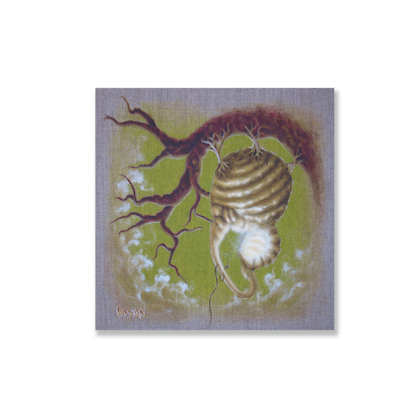 Fun little bee hive study painting.  Acrylic on clear primed linen and ready to hang.  Piece is 10" x 10" x 1.5" inches.  Free shipping within the US! Sorry no international shipping at this time.