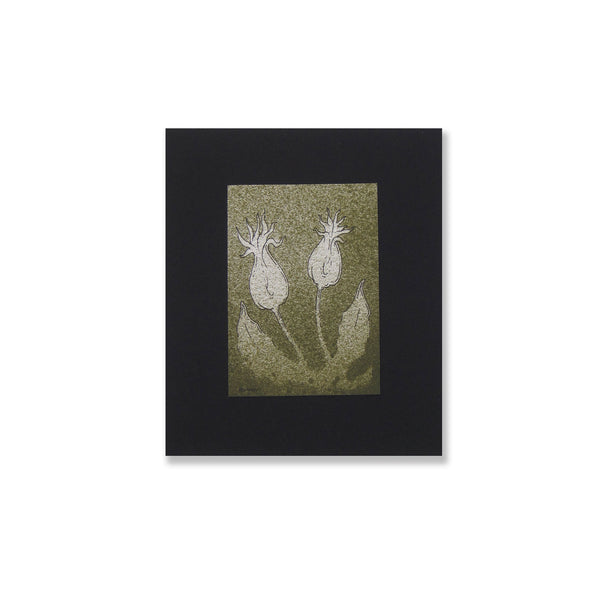 Surreal abstract representation of poppies in nature. A must for every garden.  Spray paint and ink on Illustration board with vintage style black mat.  Piece is 3.5" x 2.5" and mat is 5.5" x 4.75" inches.  Free shipping within the US!