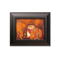 Still life oil painting framed of a mounted squirrel head in western wear with a cob pipe in a saloon bar setting. We'll never forget the late great Reginald the third, a true pioneer for his time.  Oil on linen with custom frame, ready to hang.  Painting is 12" x 9" inches and frame is 18.5" x 15.5" x 2.25" inches.  Free shipping within the US!