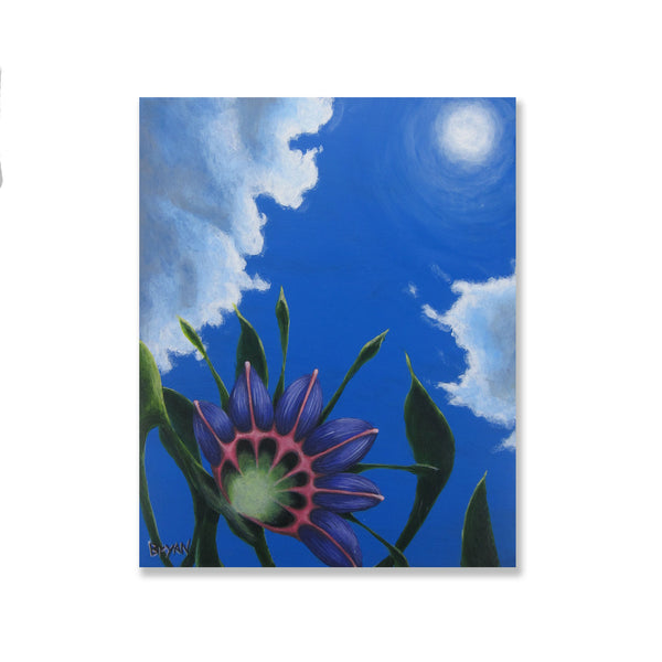 Surreal abstract flower and nature in a landscape sky setting. Acrylic on panel with cradle and ready to hang.  Piece is 8" x 10" inches.  Free shipping within the US!