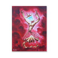 Surreal flower woman dancing in nature oil painting. Whoa, make sure and stop and smell the roses like Lunamina is doing.  Oil on canvas panel with wood cradle ready to hang.  Piece is 18" x 24" inches.  Free shipping within the US!